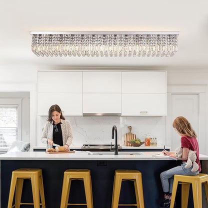 Large Modern Crystal Chandeliers for Dining Room Light Fixture, 13-Light Rectangle Chandelier Ceiling Light for Kitchen Island Living Room, L59 Inch, Chrome Finish