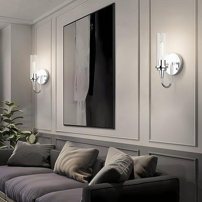 Aipsun Chrome Wall Sconces Set of Two, Sconces Wall Lighting Hardwired Wall Sconce Indoor Wall Light for Living Room Hallway (Exclude Bulb)