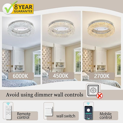 ykolupty 24" Crystal Chandeliers,Round Chandelier for Living Room Modern Ceiling Chandelier Flush Mount Ceiling Light Fixtures for Foyer Bedrooms Dining Room Hallway