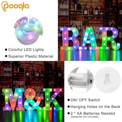 Pooqla Colorful LED Marquee Letter Lights with Remote – Light Up Marquee Signs – Party Bar Letters with Lights Decorations for The Home - Multicolor G