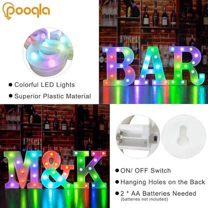 Pooqla Colorful LED Marquee Letter Lights with Remote – Light Up Marquee Signs – Party Bar Letters with Lights Decorations for the Home - Multicolor M