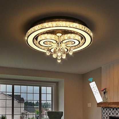 HAIXIANG Modern Glam Chandelier LED Crystal Light Interior Luxury Ceiling Chandeliers Remote Dimmable Lights Fixture 24 Inches Black Light