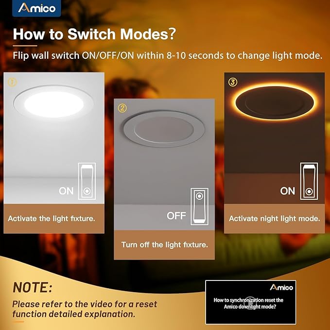 Amico 20 Pack 4 Inch 5CCT LED Recessed Ceiling Light with Night Light, 2700K/3000K/3500K/4000K/5000K Selectable Ultra-Thin Recessed Lighting, 10W=90W, 700LM, Dimmable Canless Wafer Downlight - ETL&FCC