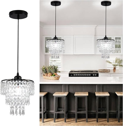 FRIXCHUR Black Small Crystal Chandelier Pendant Light Semi Flush Mount Ceiling Light for Hallway Foyer Closet Bedroom, 7.9 Inch