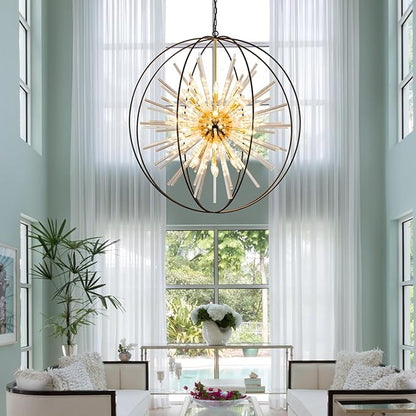 Vezzio D42 Extra Large Black and Gold Chandeliers for High Ceiling 24-Light Big Modern Globe Crystal Chandeliers for Entryway Foyer Stairway Kitchen Dining Living Room