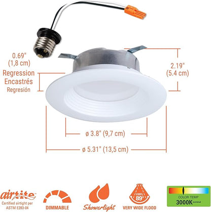HALO LTE 4 in Indoor/Outdoor Recessed LED Trim Can Light 12-Pack, 3000K Soft White, 600 Lumens, Wet Location, Dimmable, Energy Star Certified, Air-Tite Rated - LTE46930-12PK