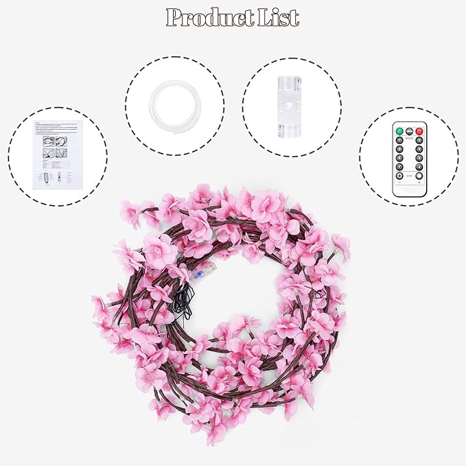 Cherry Blossom Tree Branch Lights for Wall,Cherry Enchanted Willow Vine Lights,with 96 LED and 8 Lighting Modes,Remote Timer,for Bedroom Wall Doors Windows Wedding Christmas Holiday (71inch)