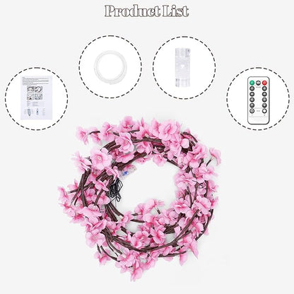 Cherry Blossom Tree Branch Lights for Wall,Cherry Enchanted Willow Vine Lights,with 96 LED and 8 Lighting Modes,Remote Timer,for Bedroom Wall Doors Windows Wedding Christmas Holiday (71inch)