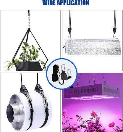 Grow Light Rope Hanger 2Pairs， Adjustable Rope Ratchet Hangers 150 Lbs per Pair with Stainless Steel 2.5" S Hook