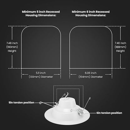 Feit Electric LED Recessed Light Retrofit Kit - 5/6 in Dimmable with Baffle Trim, 75W Equivalent, Adjustable White 2700K–5000K, 90+ CRI, for Living, Bathroom, Dining & Kitchen Room