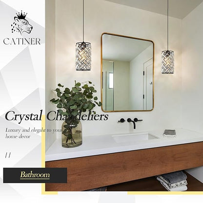 CATINER Modern Black Crystal Pendant Light Fixture - Mini Chandelier for Kitchen Island, Dining Room, Living Room, Hallway, Porch, Bedroom Lighting