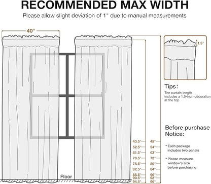 Anmao Non-See-Through Off White Privacy Semi Sheer Curtains for Living Room 54 Inch Length 2 Panels Set, Light Filtering That Let Light in Rod Pocket Window Drapes for Bedroom, 40W x 54L, Ivory White