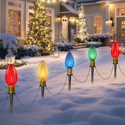 Abeja 2 Pack 7Ft C9 Outdoor Pathway Lights, Outdoor Christmas Pathway Markers Stakes Lights with 8 Jumbo C9 Multicolor LED Bulbs, Connectable Christmas Yard Decoration for Driveways Garden Holiday