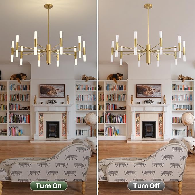 Gold Modern Chandelier 20-Light, Large Luxury Round Candle Chandeliers with Acrylic Shades, 38.6" Dining Room Light Fixture for High Ceilings, Living Room, Foyer, Entryway, G9 Base