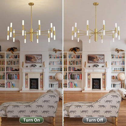 Gold Modern Chandelier 20-Light, Large Luxury Round Candle Chandeliers with Acrylic Shades, 38.6" Dining Room Light Fixture for High Ceilings, Living Room, Foyer, Entryway, G9 Base