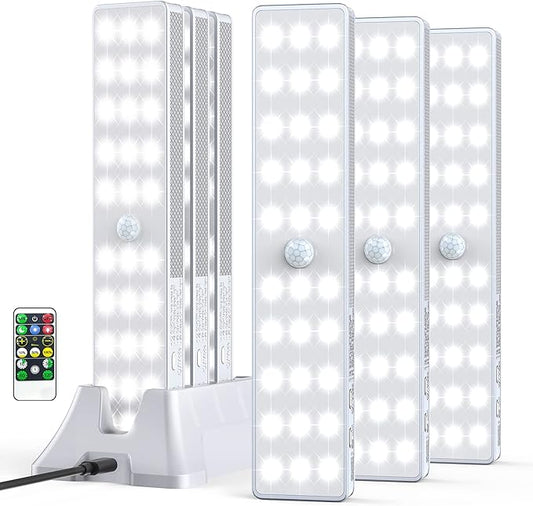 LED Closet Light with Charging Station, 6 Pcs 30LEDs 8'' Dimmer Rechargeable Motion Sensor Under Cabinet Lighting, Stick-Anywhere Night Light for Wardrobe,Kitchen