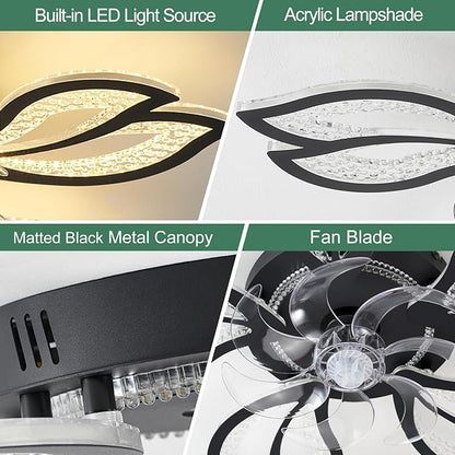 Yfrest Geometric Ceiling Fan with Light, Black, 26', 3000K-6000K, Remote Control, Low Profile, for Bedroom