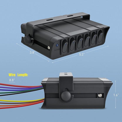 Nilight 6 Gang Rocker Switch Box Waterproof SPST Toggle Panel Blue LED 12V 24V 20A 60Amp Max for Automotive Cars Vehicles Boats RVs Campers SUVs