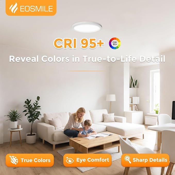 4Pack 12 Inch LED Flush Mount Ceiling Light, 25W, 3000LM, CRI 95+, 2700K-5000K 5CCT & Dimmable, White Round Surface Flat Panel Light for Hallway, Kitchen, Bedroom, Laundry Room