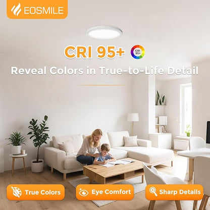 1Pack 12 Inch LED Flush Mount Ceiling Light, 25W, 3000LM, CRI 95+, 2700K-5000K 5Color Selectable & Dimmable, White Thin Flat Surface Mount Lights for Bedroom, Hallway, Dining Room, Garage