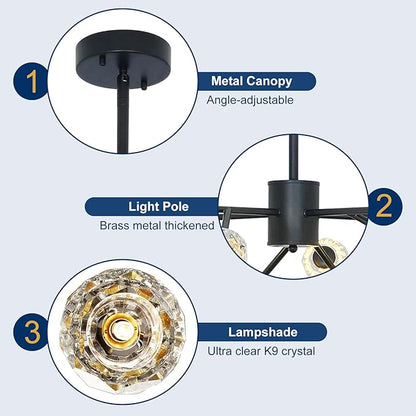 Depuley Modern Black Sputnik Chandelier: 18-Light Large Crystal Glass Chandelier for Living Room - Kitchen Island Light Fixture Mid Century Hanging Lamp for Dining Room (Included G9 Bulbs)