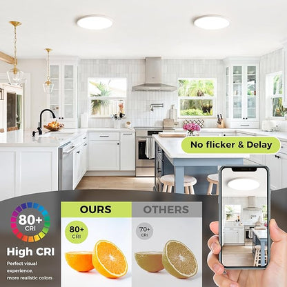 hepside 2Pack LED Flush Mount Ceiling Light Fixture, 13Inch 24W, Dimmable&3000K/3500K/4000K/5000K/6500K Adjustable Low Profile Ceiling Lights, Round Flat Ceiling Light for Kitchen,Hallway-White