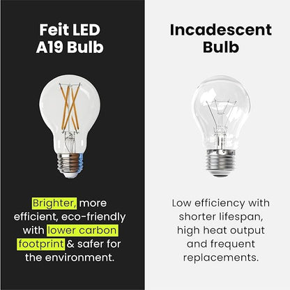 Feit Electric A19 LED Light Bulbs, 60W Equivalent, 810 Lumens, 3000K Bright White, High CRI 90+, Dimmable, Filament Style, Energy Saving, 17,000-Hour Lifetime, A1960CL930CA/FIL/4, 4-Pack