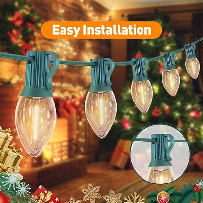 C7 LED Christmas Lights, 25FT Outdoor String Lights with 27 Warm White Bulbs, Waterproof Shatterproof for Porch, Halloween, Holiday Party Décor