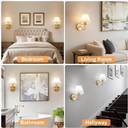 ADISUN Battery Operated Wall Sconce Set of 2, Gold Wall Lamps Rechargeable Bulbs for Living Room, White Rattan Shade, Wireless Wall Lights for Bedroom Living Room Hallway Kitchen(2 Bulbs Included)
