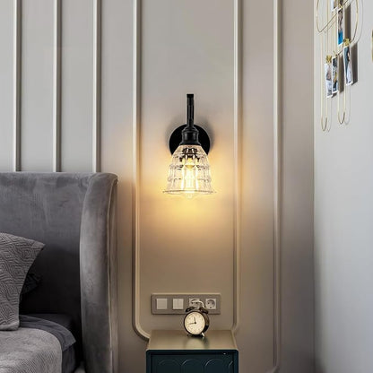 Blck Wall Sconce, Modern Matte Black Sconces Wall Lighting, Vintage Glass Light Fixtures, Indoor Wall Lamps for Bathroom Vanity Mirror Living Room Bedroom Kitchen Hallway Stairway E26 Hardwire