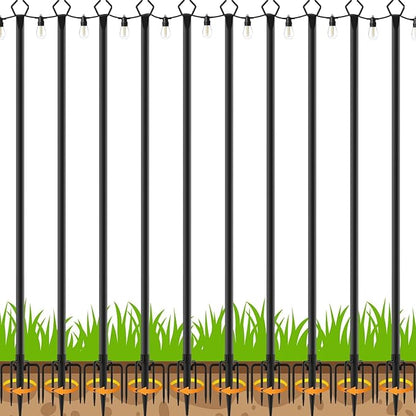 10 Pack 10 FT String Light Poles,Metal with Fork Lights Poles for Outdoor String Light, Rustproof Heavy Duty for Outside Garden,Patio,Wedding,Backyard,Deck,Party
