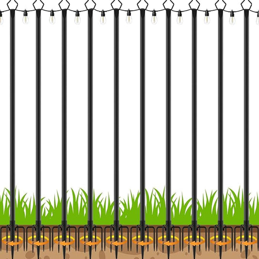 10 Pack 10 FT String Light Poles,Metal with Fork Lights Poles for Outdoor String Light, Rustproof Heavy Duty for Outside Garden,Patio,Wedding,Backyard,Deck,Party