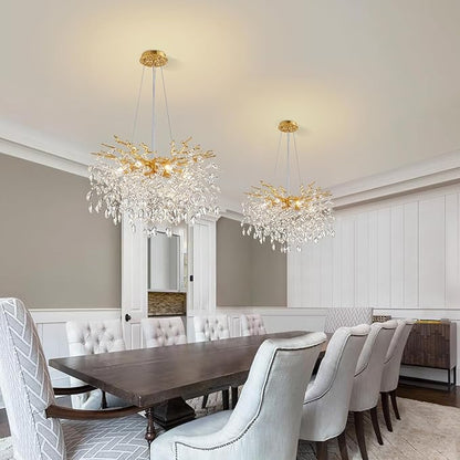 Modern Tree Branch Crystal Chandelier 23.6" Gold Luxury Large Pendant Lighting 8-Light Contemporary K9 Crystal Chandeliers for Dining Room Kitchen Living Room Foyer Entryway (Gold, D23.6"-Round)