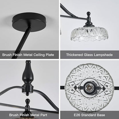 HDDFL Chandeliers Pendant Light Fixture Modern Pendant Lighting Fixtures 3 Lights Chandelier Matte Black Kitchen Glass Hanging Lamp for Island Dining Room Living Room