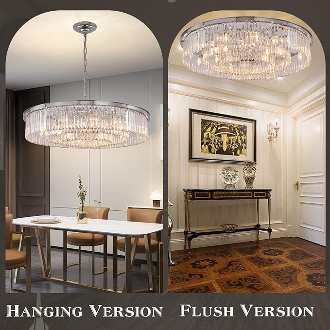 Crystal Chandelier Chrome 18-Lights 3-Tier Modern Luxury Pendant Ceiling Lights Fixture for Dining Room Living Room Bedroom Chandeliers Lighting