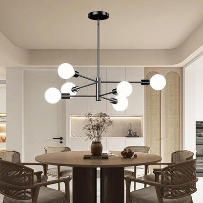 6-Light Modern Sputnik Chandelier, E26 Base Branch Height Adjustable,Mid Century Chandelier Pendant Light for Dining Room Hallway Bedroom Foyer Living Room Kitchen (Bulbs Not Included)