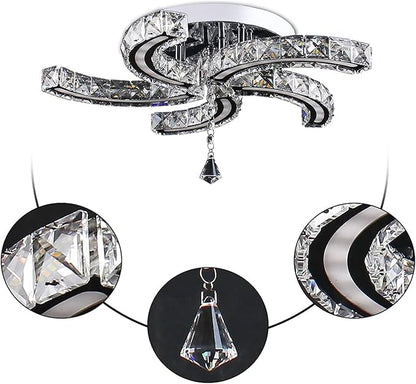 Finktonglan 19.7" Crystal Semi Flush Mount Ceiling Light, 5-Light LED Modern Chandelier, K9 Crystal & Acrylic, 25W, 6500K Cool White, Bedroom Living Room Dining Room Ceiling Lighting Fixture