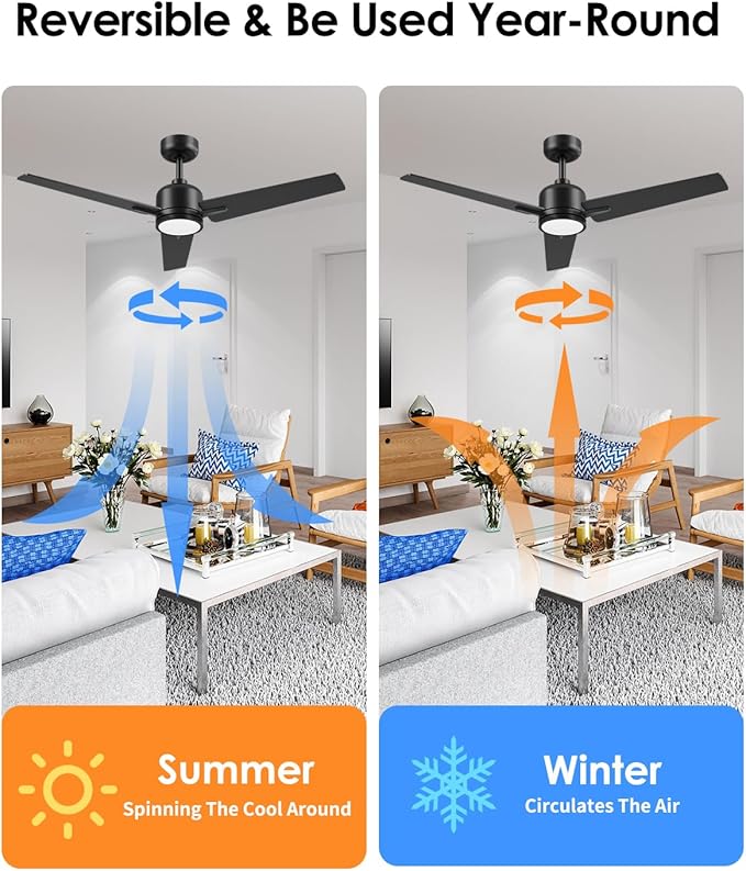 Newday 52 inch Ceiling Fans with Lights and Remote, Black 3 Blade Outdoor Fans for Patios -Dimmable Indoor DC Motor, 6 Speed, Quiet Noiseless, 3 CCT, Reversible, High CFM
