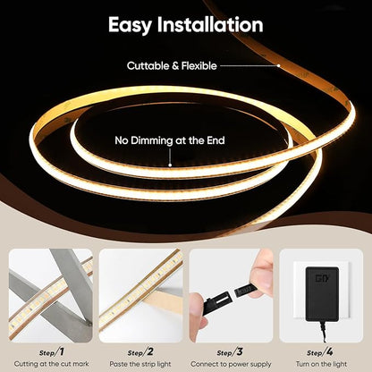 V4light Smart COB LED Strip Lights 32.8ft 24V, Tunable White 2700K–6500K Dot-Free Lighting, Alexa & Google Voice Control, App & Remote, CRI90+ Under Cabinet Lighting for Kitchen & Closet
