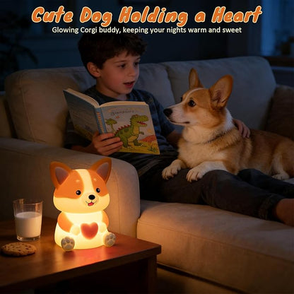 LED Dog Night Light for Kids, Cute Puppy Night Light with 3 Brightness Levels, Touch Dimmable Bedside Lamp with Timer, Squishy Rechargeable Silicone Animal Lamp for Boys Girls Nursery Room Decor (Dog)