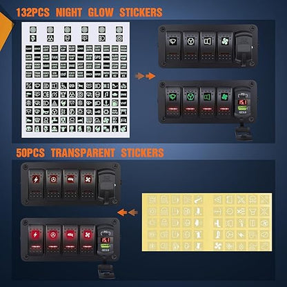 Nilight 4 Gang Rocker Switch Box 12V SPST ON Off Toggle Switches PD Type C and QC 3.0 USB Charger Voltmeter LED Light Waterproof Aluminum Mount Bracket Panel DIY Stickers for Boat Car RV Truck