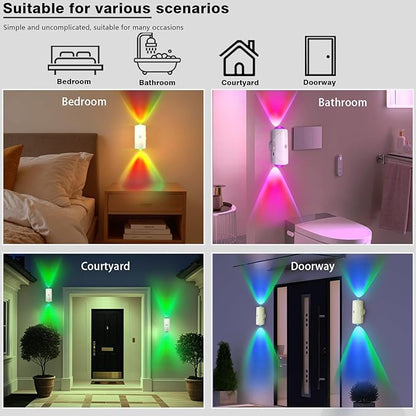 LED Wireless Wall Sconce with Color Changing, Motion Sensor Light Indoor, 1500mAh Rechargeable Battery Operated Wall Sconces for Bedroom Bedside Hallway Courtyard Doorway (white - 2 pack)