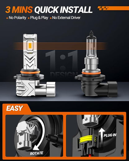 SEALIGHT 9145 9140 H10 LED Fog Light Bulbs Yellow, 17000LM Super Bright H10 LED Fog Lights Amber Yellow, 800% Brighter High Penetration, Plug & Play, Pack of 2