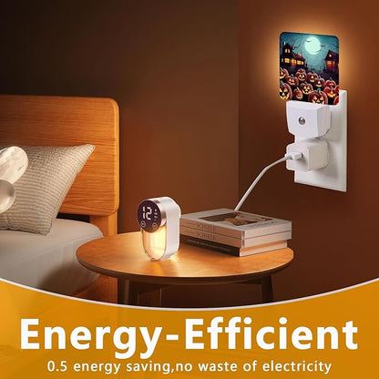 Halloween Pumpkin Night Light, Plug-into Nightlight White LED Lamp, Energy Efficient Decor Desk Lamp for Bedroom Hallway Stairs Bathroom