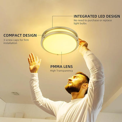 13 inch Flush Mount LED Ceiling Light Fixture, 2700K/3000K/3500K/4000K/5000K Adjustable Ceiling Lights, Brushed Nickel Saturn Dimmable Lighting for Hallway Bathroom Kitchen or Stairwell, ETL Listed