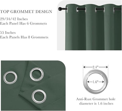 PONY DANCE Dark Green Short Blackout Curtains 36 inch Length for Kitchen, Privacy Small Black Out Grommet Half Window Drapes for Bathroom Cabinet Camper RV Bunk(W42 x L36 inch, 2 Panels)