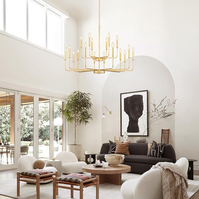 Gold Chandeliers for Dining Room Light Fixture Over Table, Modern Farmhouse Chandeliers for Living Room,18-Lights Industrial Metal Candle Lighting Fixtures for Entryway Kitchen Island Foyer