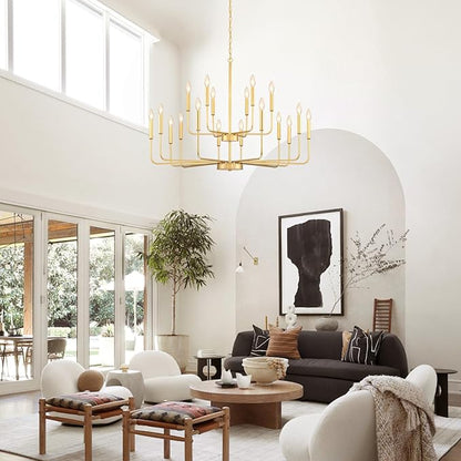 Gold Chandeliers for Dining Room Light Fixture Over Table, Modern Farmhouse Chandeliers for Living Room,18-Lights Industrial Metal Candle Lighting Fixtures for Entryway Kitchen Island Foyer