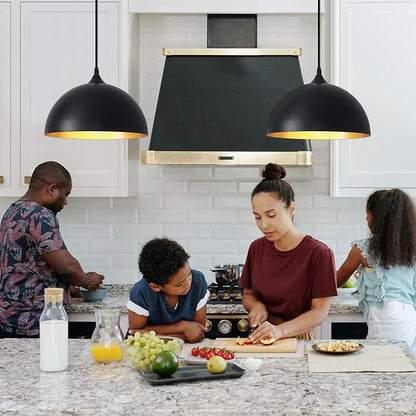 Black Plug in Pendant Light 2 Packs 11.8inch, Farmhouse Pendant Light, Kitchen Pendant Lights, Pendant Lights Kitchen Island, Hanging Lights with Plug in Cord 14.7 ft