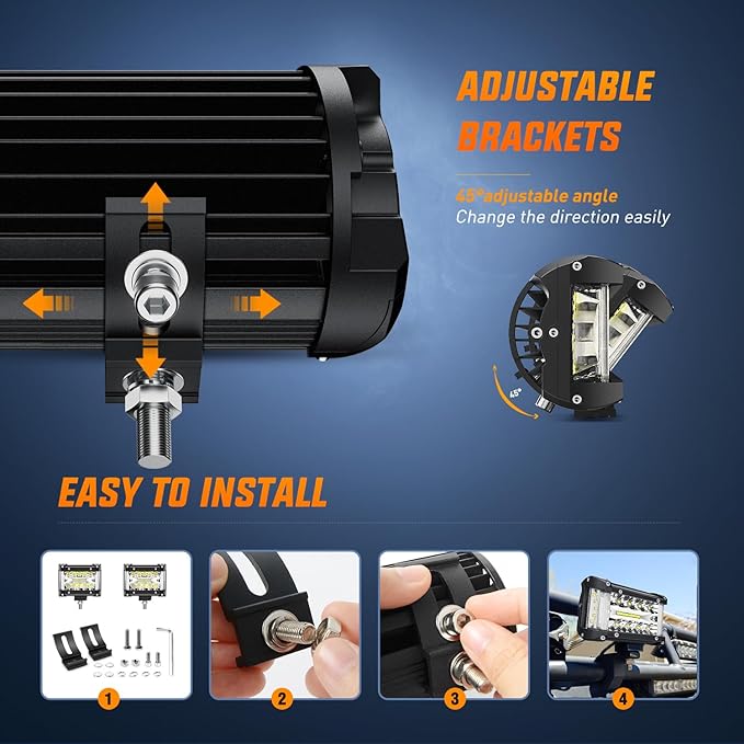 Nilight Side Shooter LED Light Bar 2PCS 4.3 Inch Triple Row Spot Flood Combo with Wiring Harness Kit for Off Road Driving Fog Work Lamp on Truck SUV ATV UTV